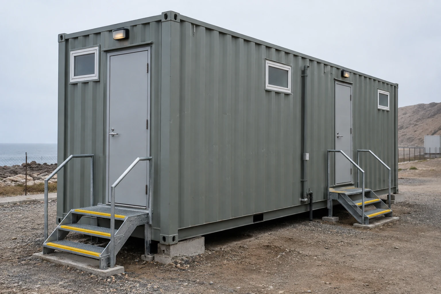 Vista exterior de baños modulares de Noah Contenedores